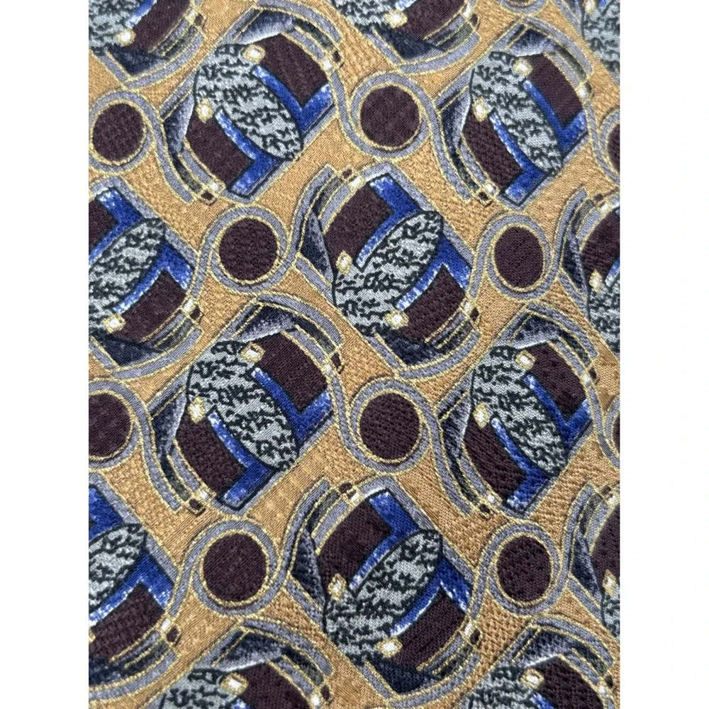 Pavia Made in Italy Silk Necktie Gold Blue Gray Abstract Geometric Designer Tie